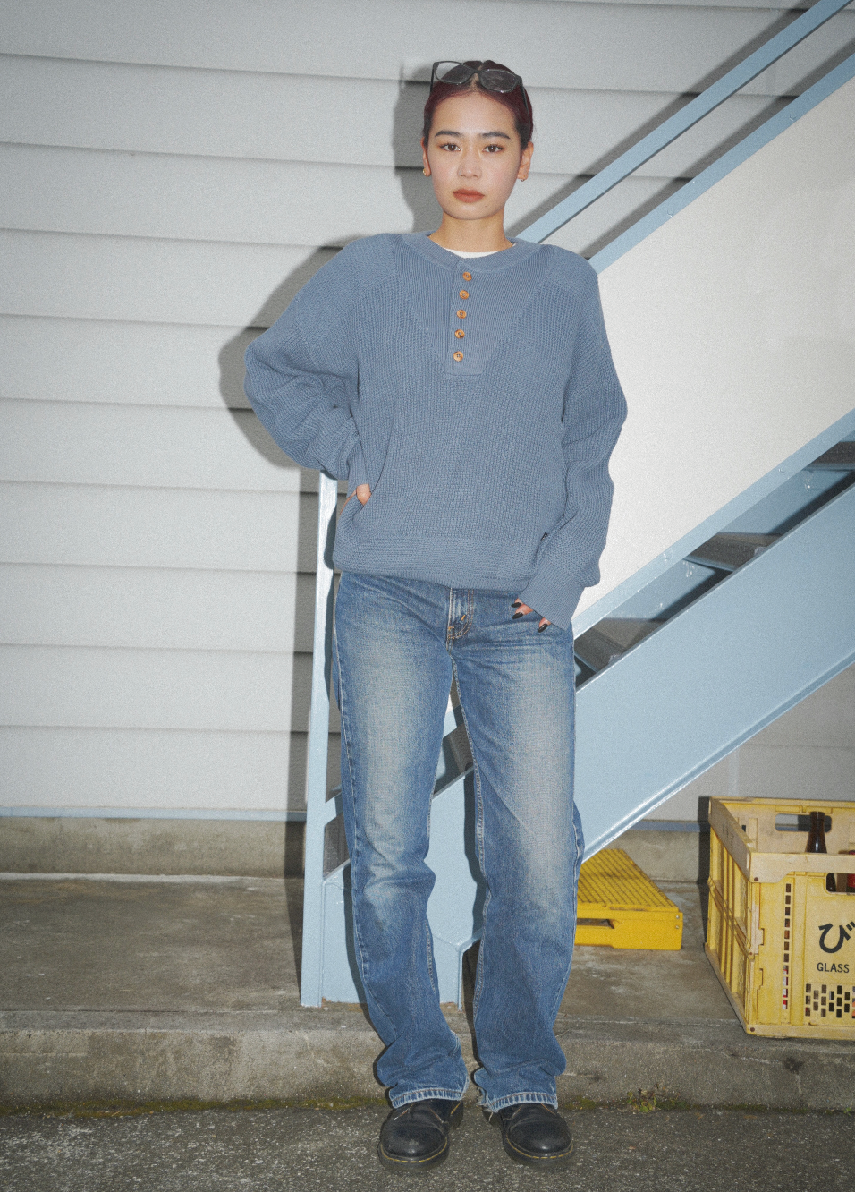 ＜RC-24711＞7G Cotton Rib Knit Henley Neck Sweater