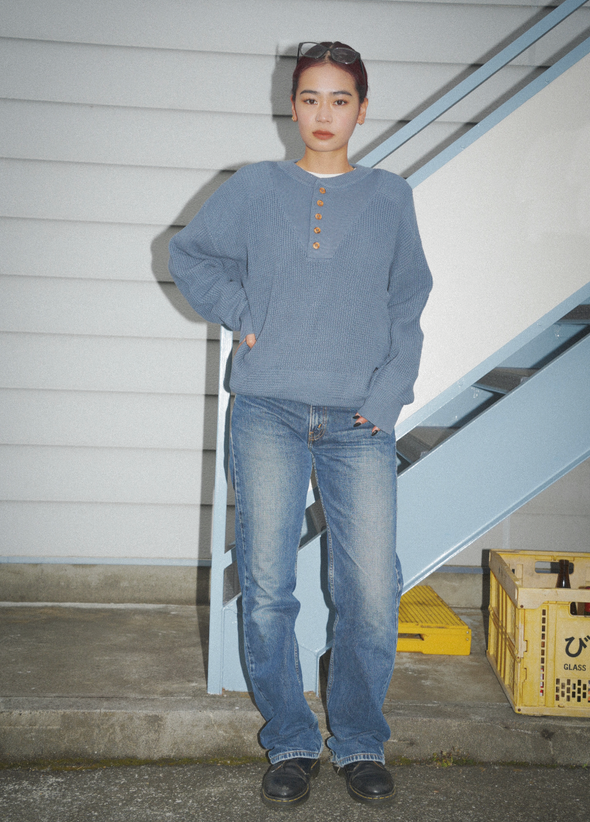 7G Cotton Rib Knit Henley Neck Sweater〈RC-24711〉-RUSSELL ATHLETIC-