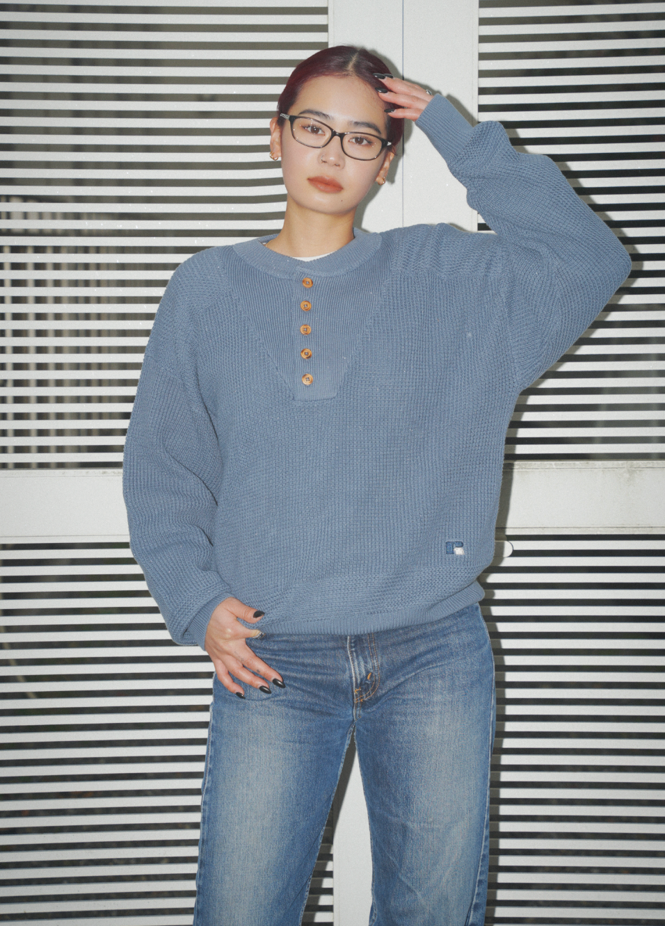 ＜RC-24711＞7G Cotton Rib Knit Henley Neck Sweater