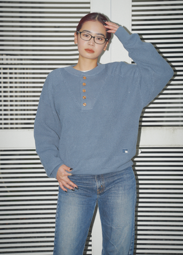 7G Cotton Rib Knit Henley Neck Sweater〈RC-24711〉-RUSSELL ATHLETIC-