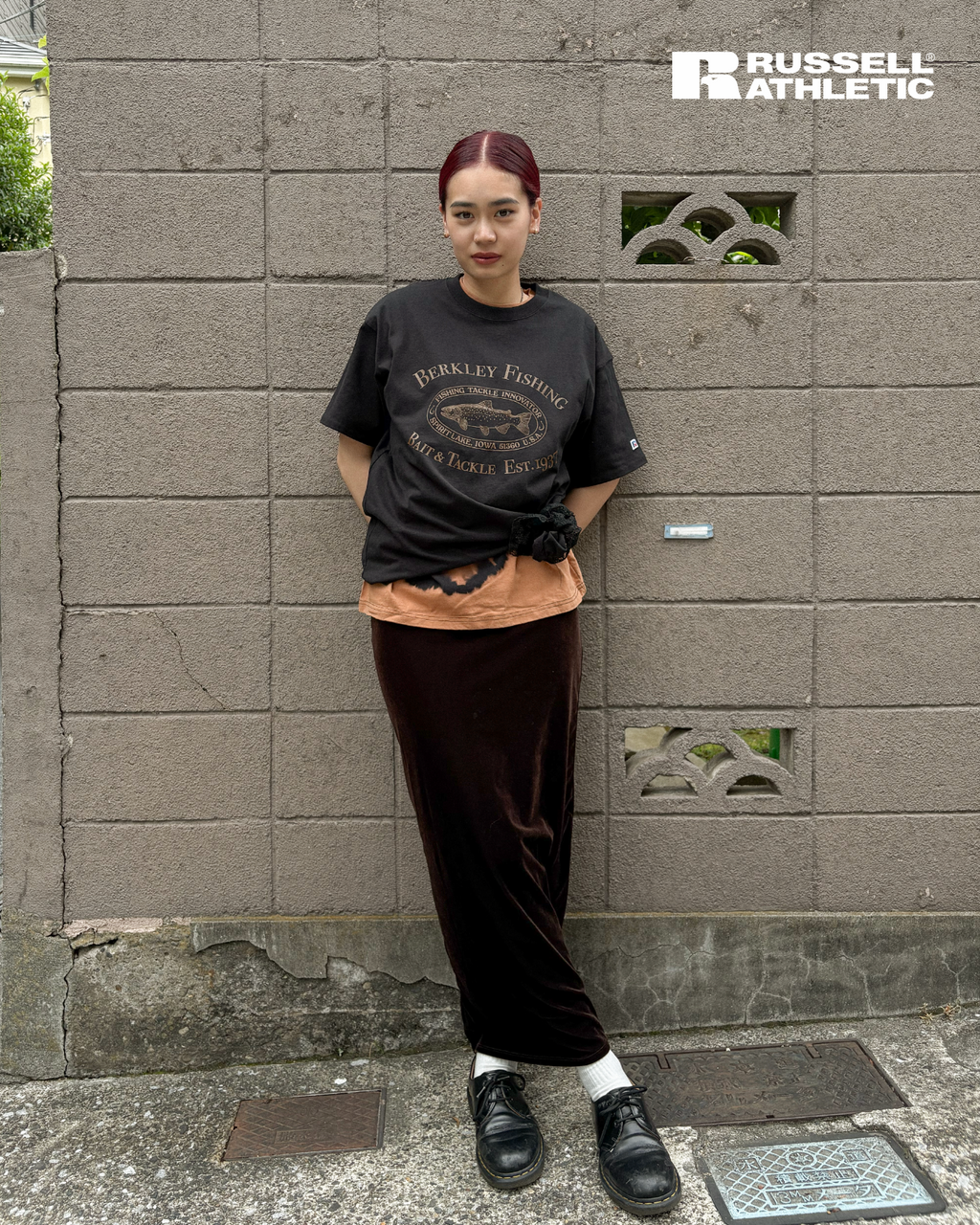 ＜RBK-2504＞Russell×Berkley Oval Trout Logo Heavy Cotton Jersey S/S T