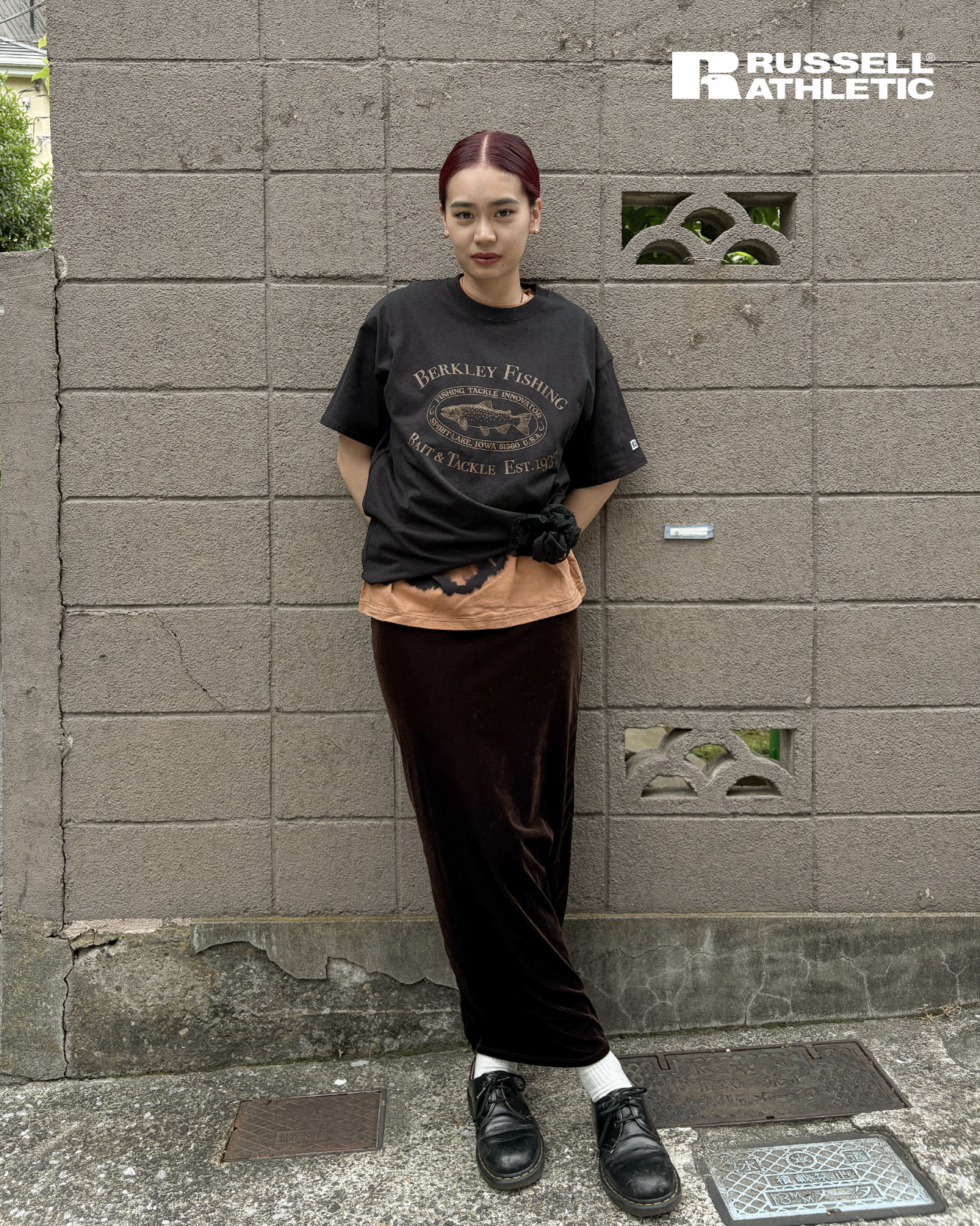 ＜RBK-2504＞Russell×Berkley Oval Trout Logo Heavy Cotton Jersey S/S T