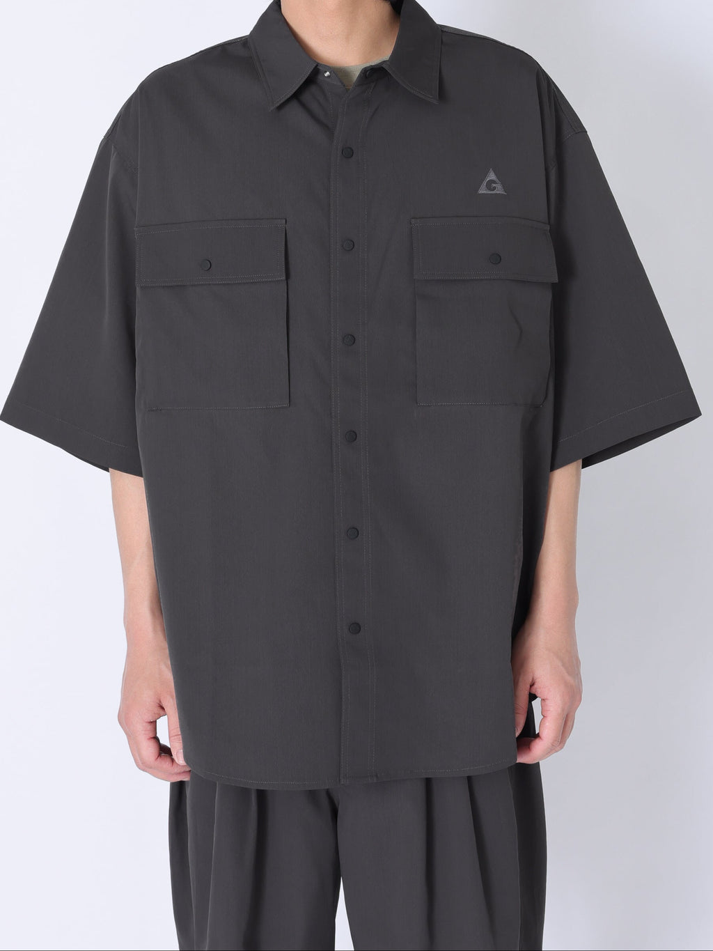 ＜GRJ#26034＞Synthetic Crepe Taffeta Button up S/S Leisure Shirt