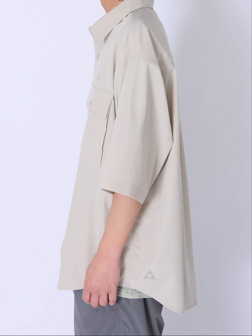 ＜GRJ#26034＞Synthetic Crepe Taffeta Button up S/S Leisure Shirt