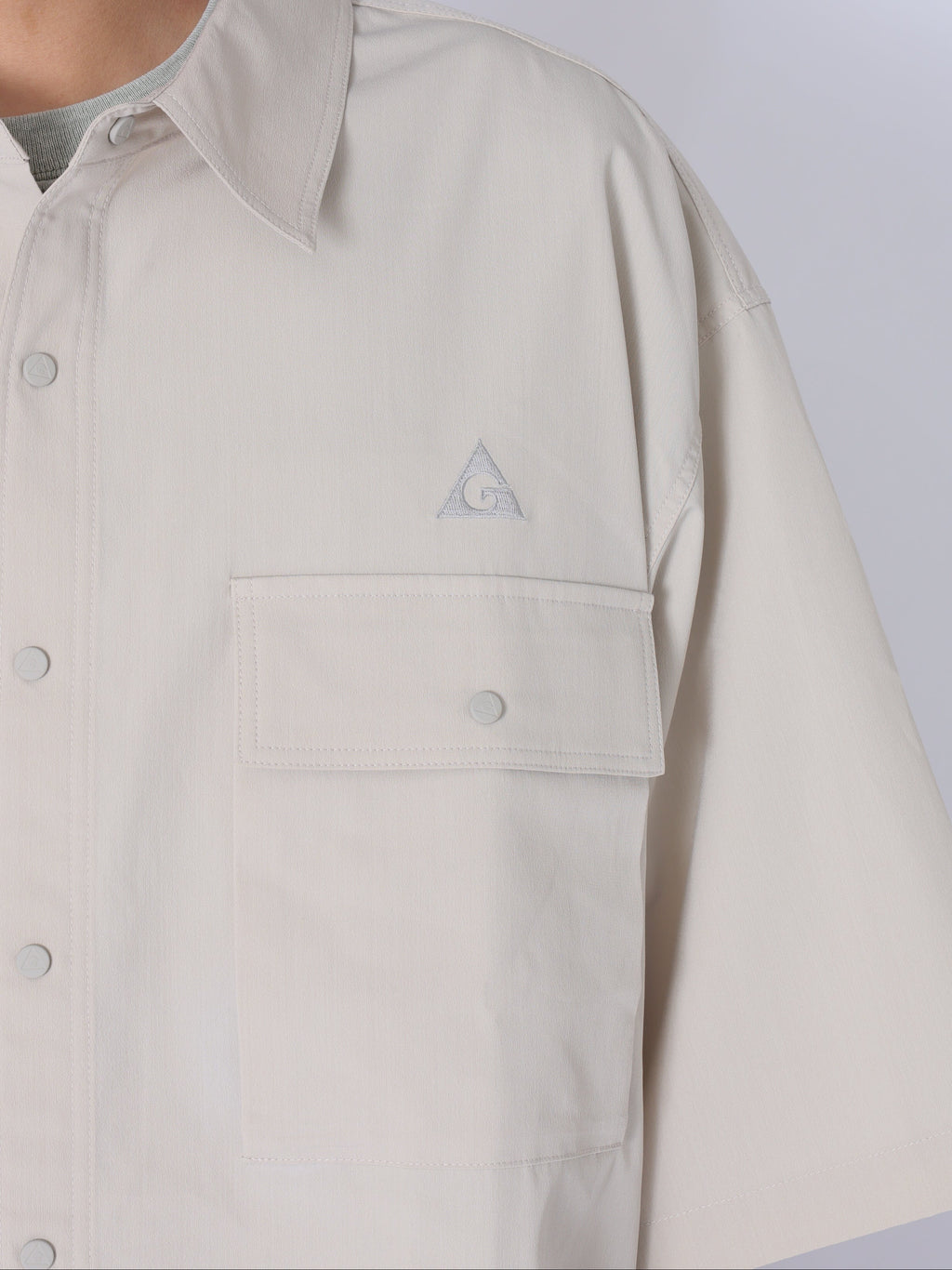＜GRJ#26034＞Synthetic Crepe Taffeta Button up S/S Leisure Shirt