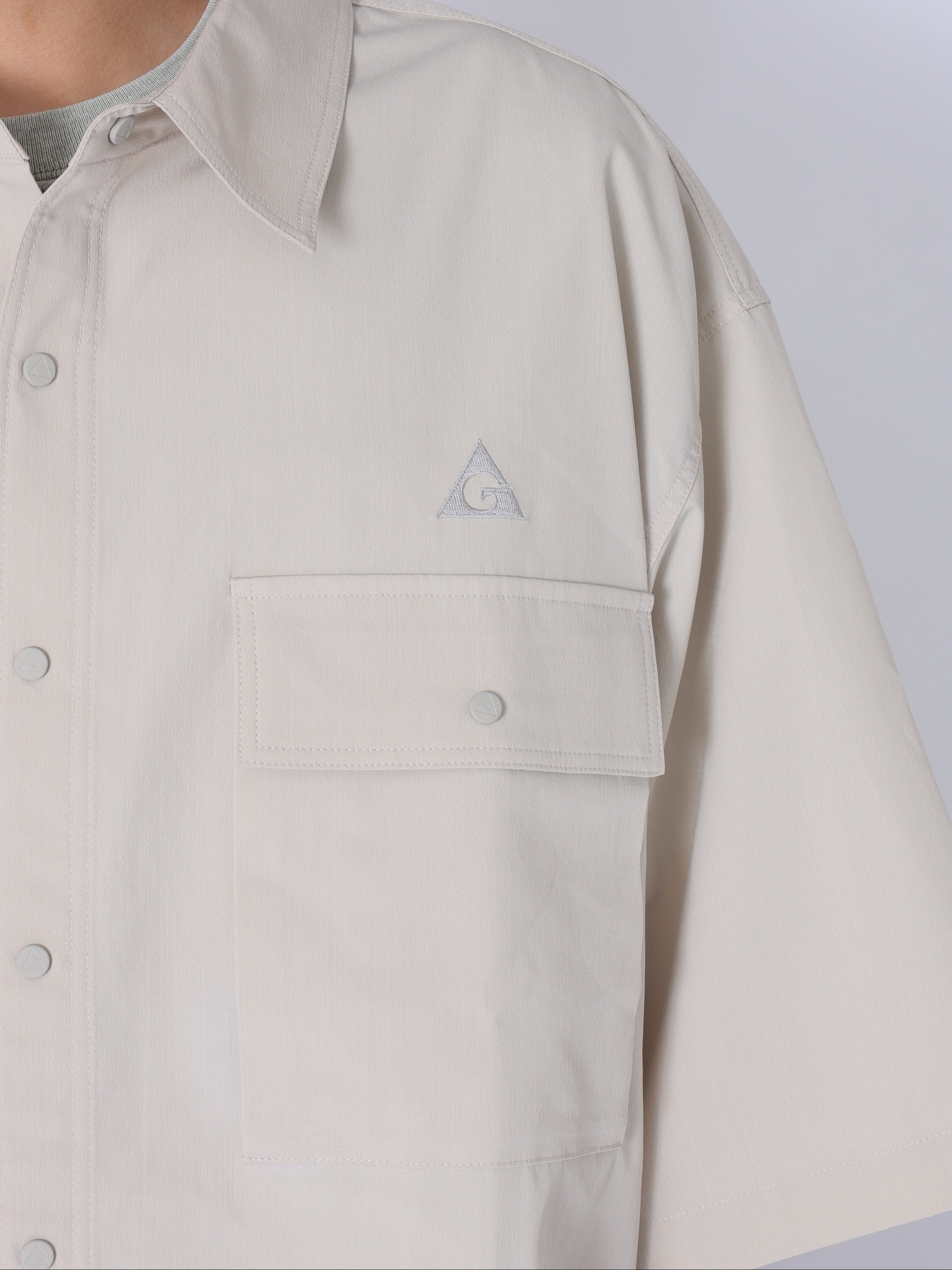 ＜GRJ#26034＞Synthetic Crepe Taffeta Button up S/S Leisure Shirt