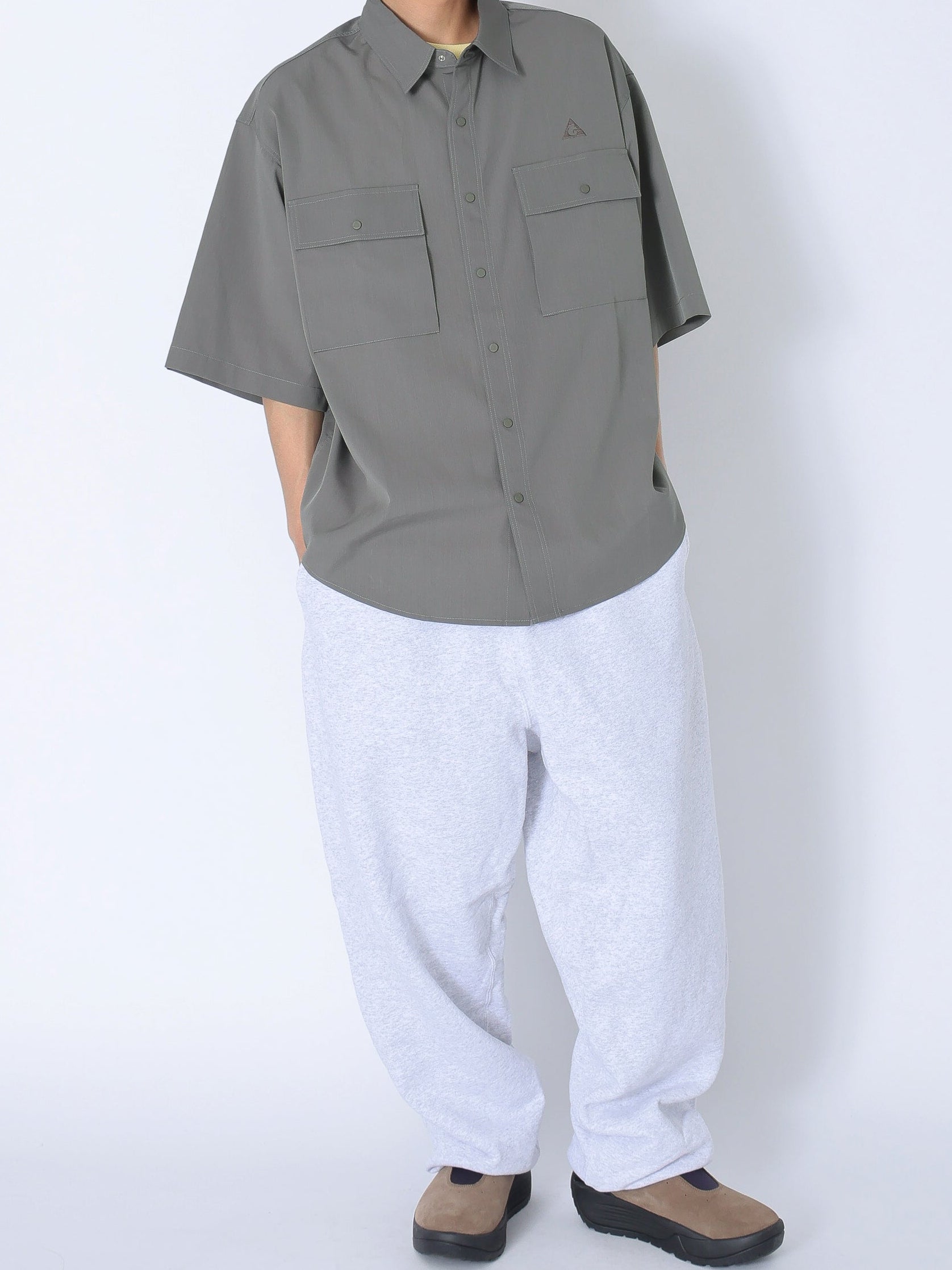 ＜GRJ#26034＞Synthetic Crepe Taffeta Button up S/S Leisure Shirt