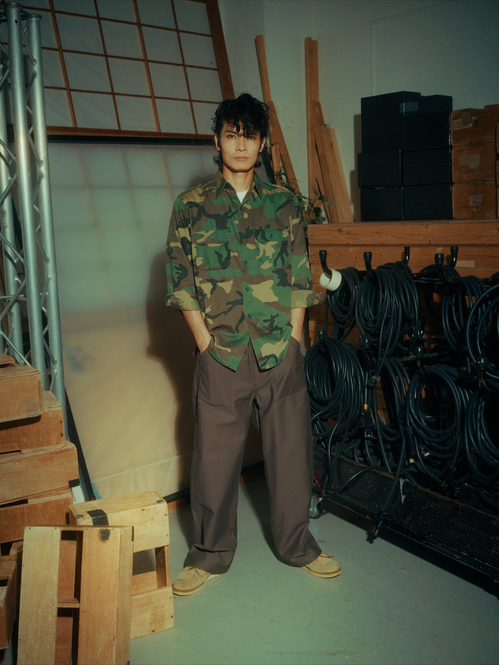 ＜GHI#26552＞ Back Satin Fatigue Pants 'BAGGY'
