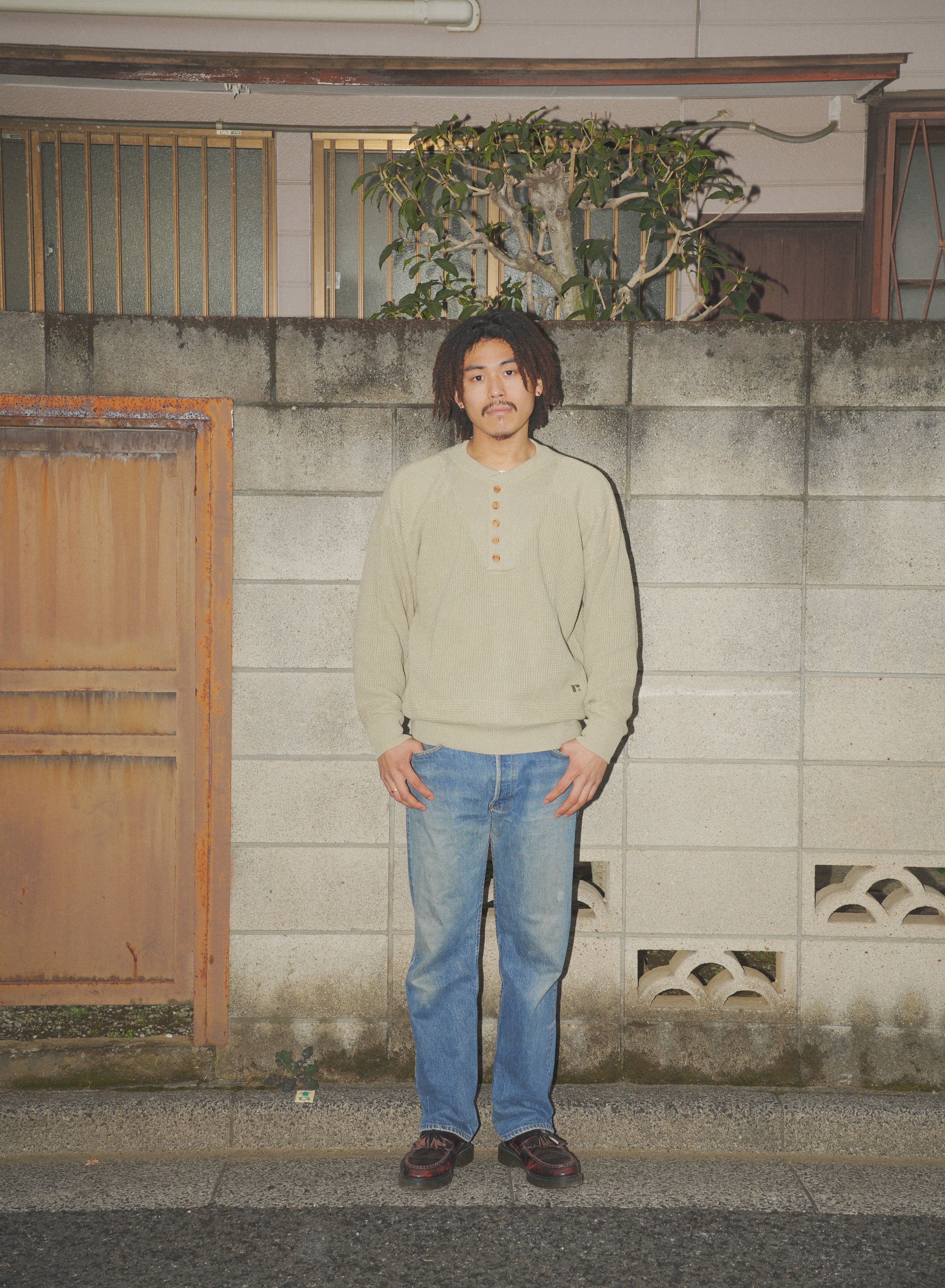 ＜RC-24711＞7G Cotton Rib Knit Henley Neck Sweater