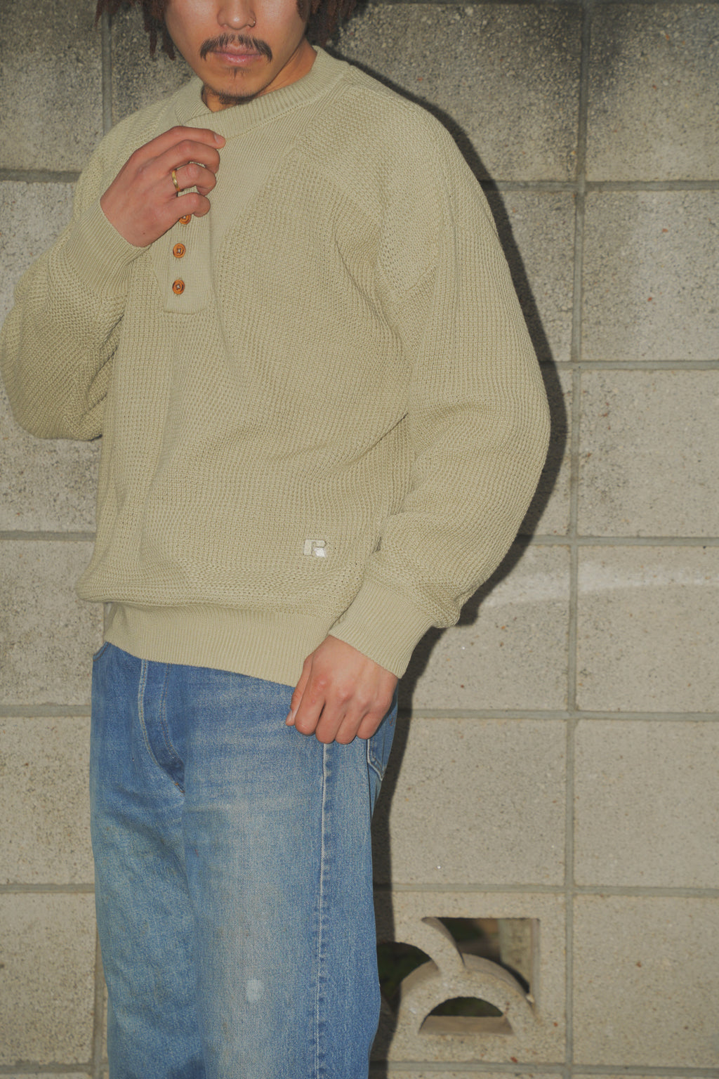 ＜RC-24711＞7G Cotton Rib Knit Henley Neck Sweater