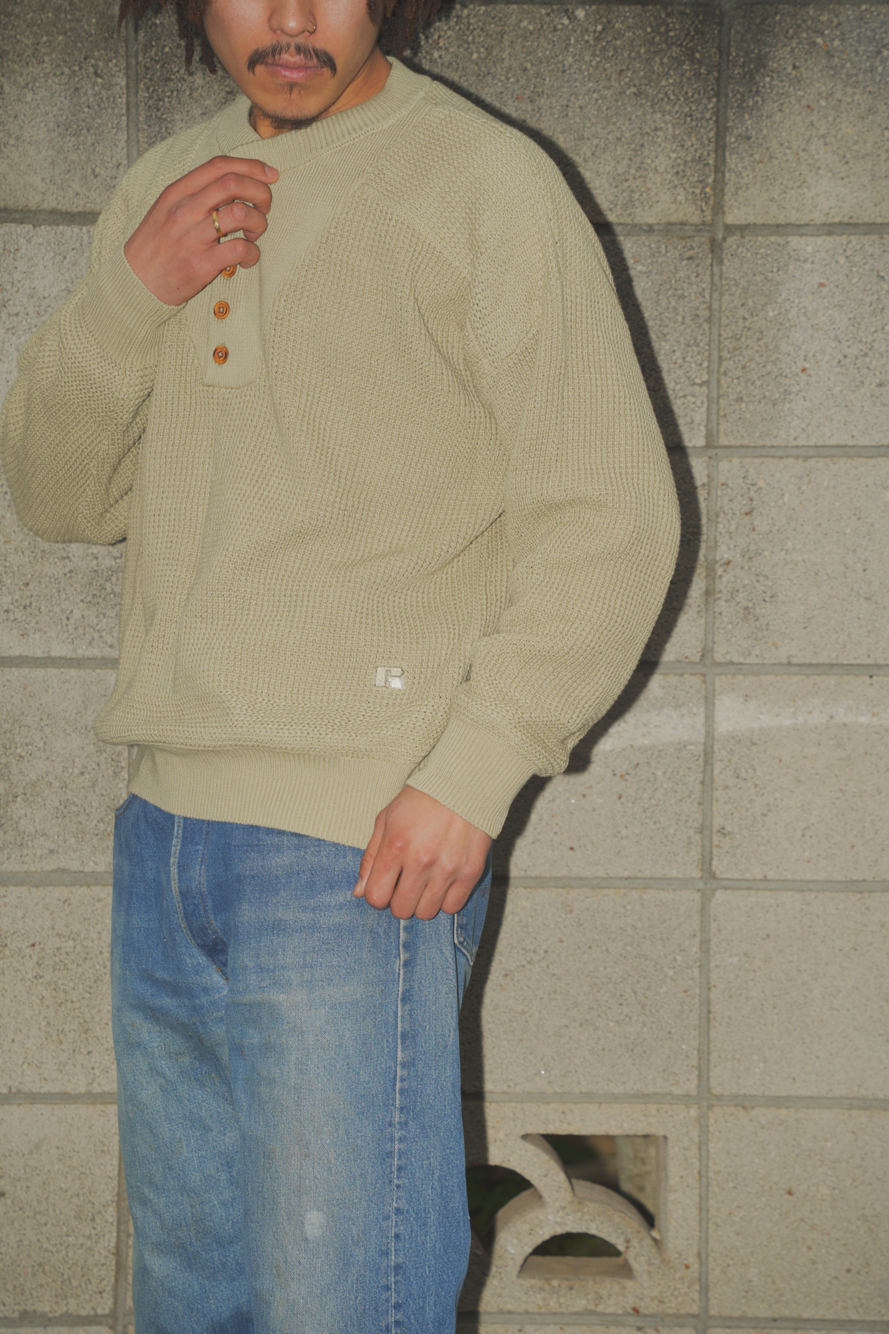 ＜RC-24711＞7G Cotton Rib Knit Henley Neck Sweater