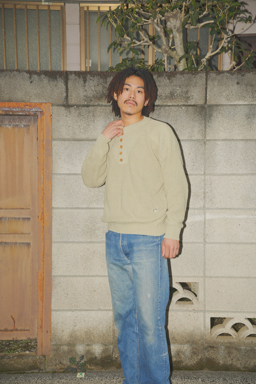 ＜RC-24711＞7G Cotton Rib Knit Henley Neck Sweater
