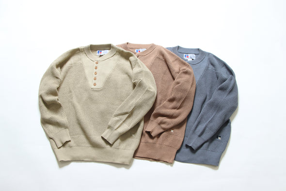 7G Cotton Rib Knit Henley Neck Sweater〈RC-24711〉-RUSSELL ATHLETIC-