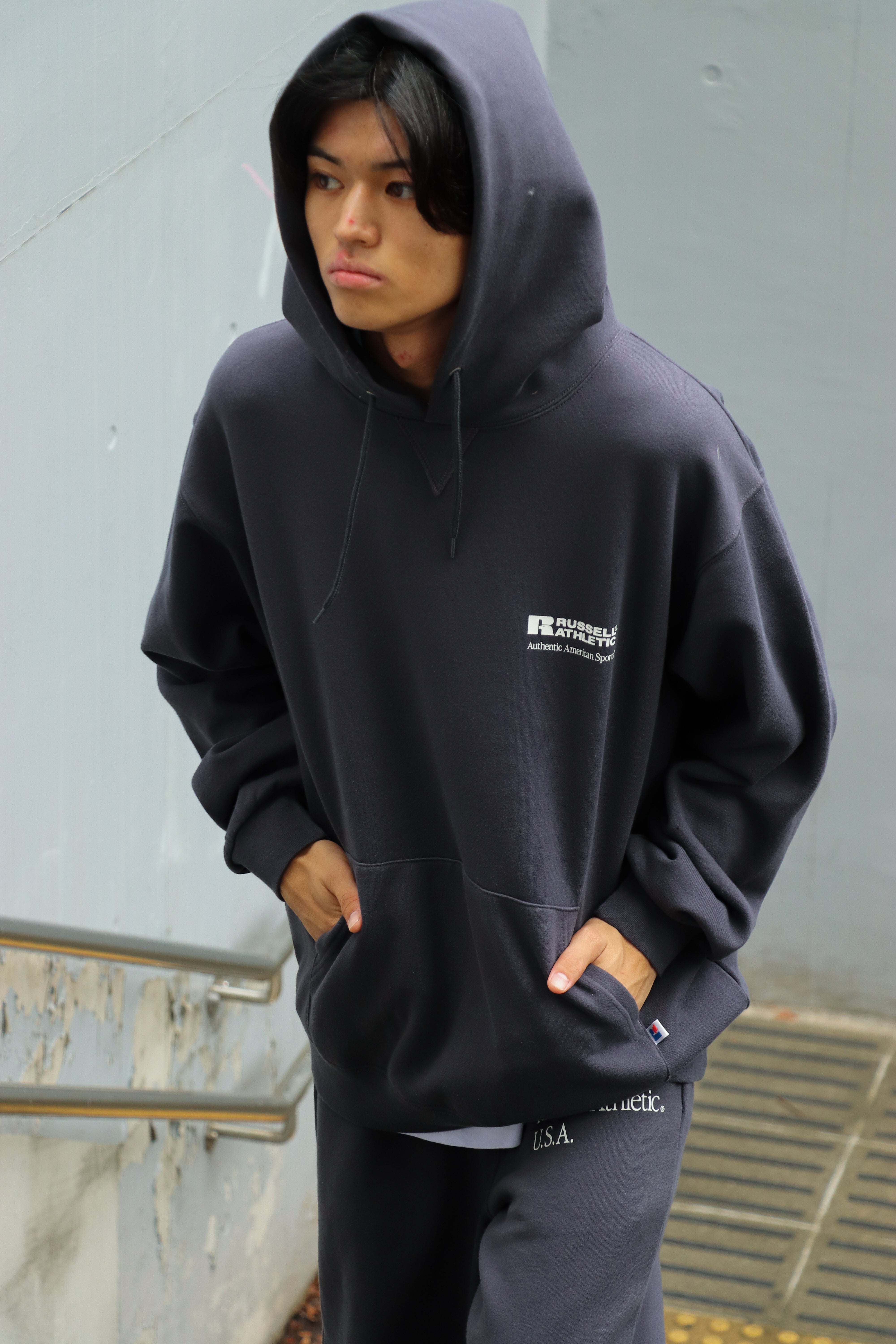 Eco-Blend Fleece Sweat Pullober Hoodie〈RJ-23713〉RUSSELL ATHLETIC